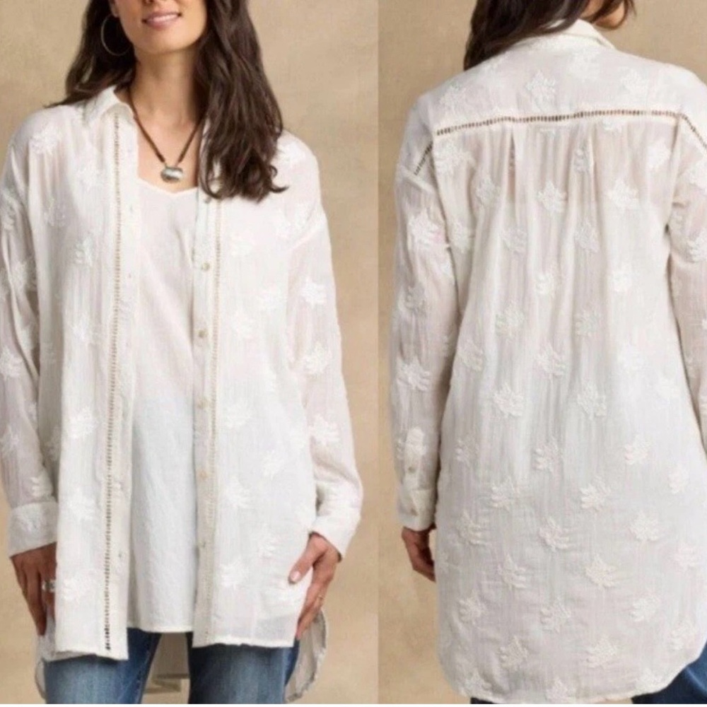 SUNDANCE NWT Cloverfield Embroidered TUNIC Shirt Top White XL